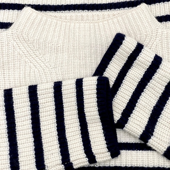Rails Claudia Cream Navy Stripe Cashmere Wool Mock Neck Sweater Womens XS - Picture 4 of 12